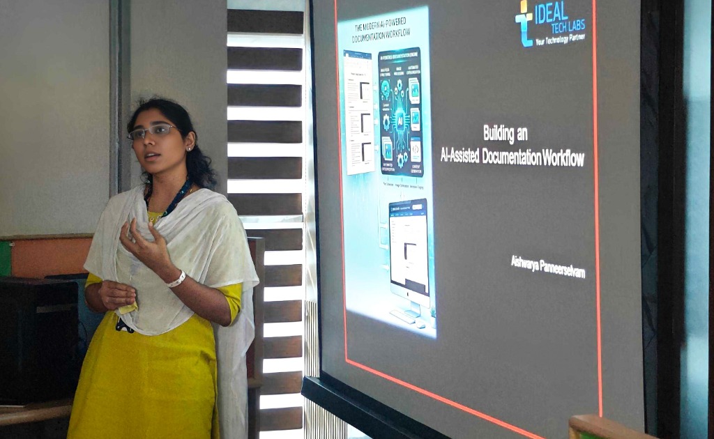 Aishwarya Panneerselvam presenting AI-Assisted Documentation Workflow